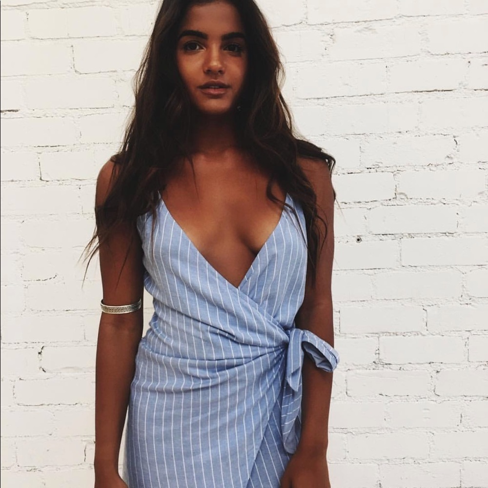 Blue and white striped wrap dress from 12th Tribe